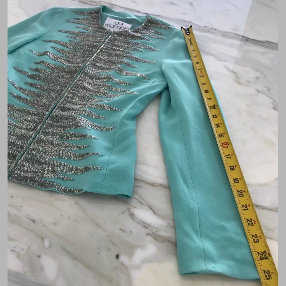 GAI MATTIOLO VINTAGE AQUA SILVER BEADED JACKET SIZE US 8 - Picture 10 of 13